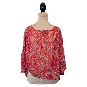 Anthropologie Pins & Needles Red Patterned Floral Splatter Blouse Sz XS